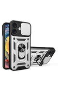 Mey İthalat® iPhone 16 Kılıf Pars Lens Yüzüklü Silikon - Gümüş