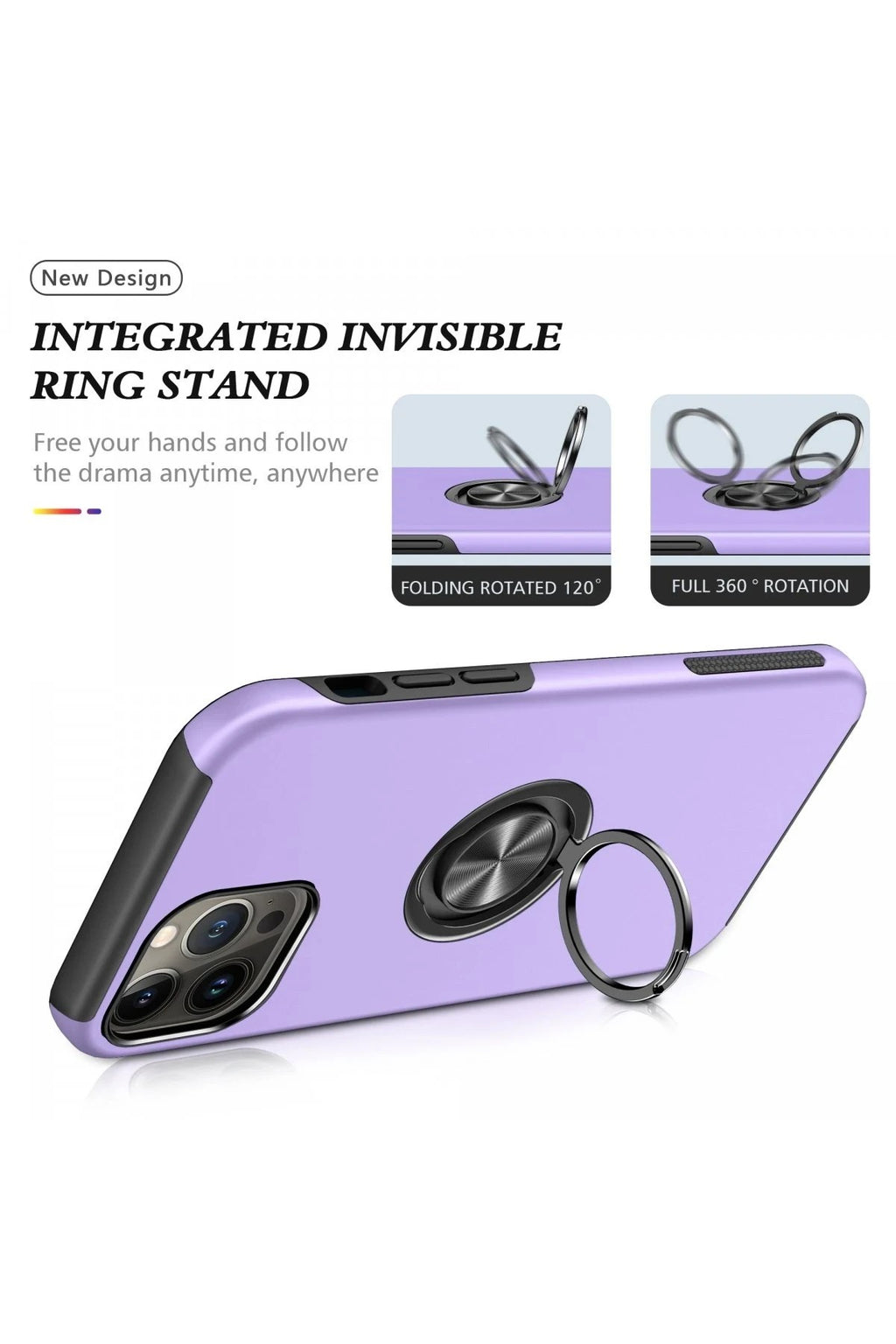Mey İthalat® iPhone 13 Pro Kılıf Elit Yüzüklü Kapak - Mor