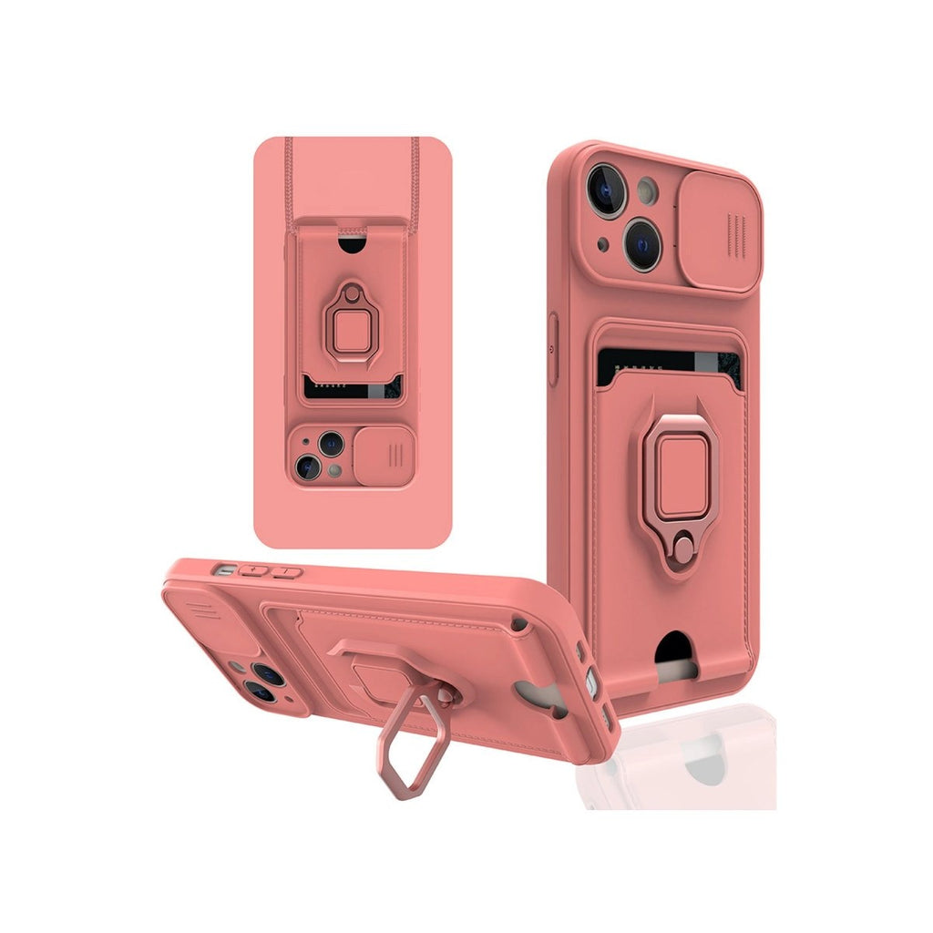 Mey İthalat® iPhone 14 Kılıf Zuma Kartvizitli Yüzüklü Silikon - Pembe