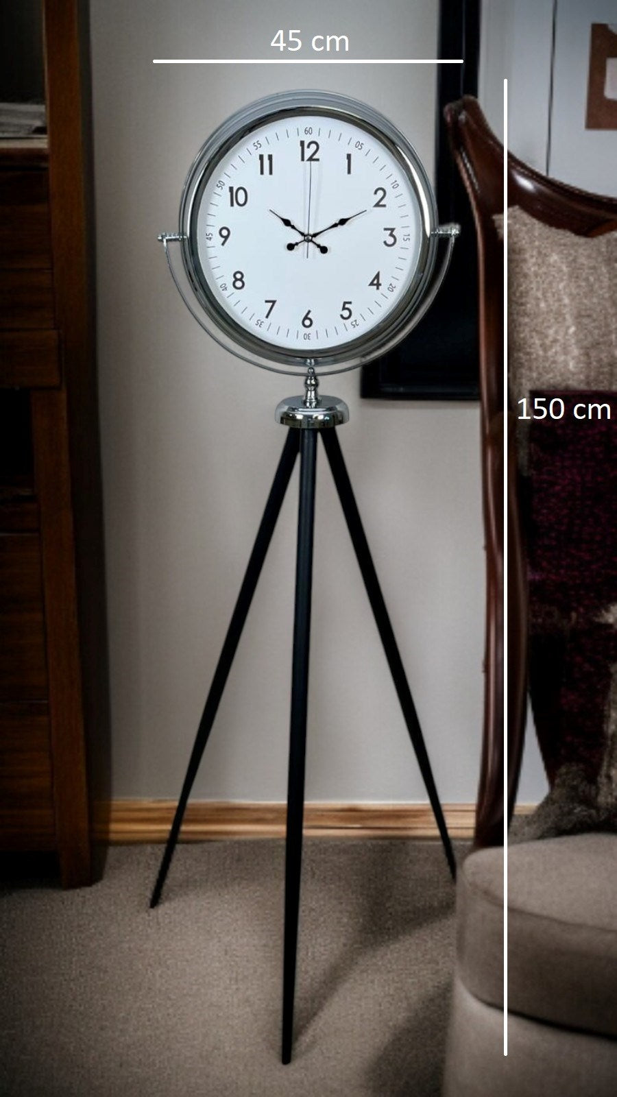 Krom Standart Tripod Ayaklı Saat