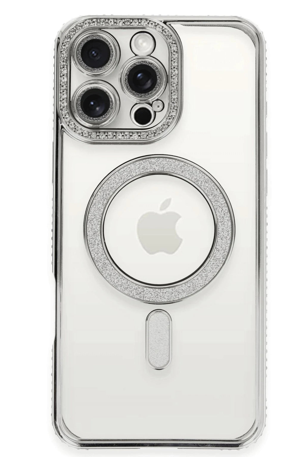 Mey İthalat® iPhone 16 Pro Kılıf Joke Simli Magneticsafe Kılıf - Gümüş