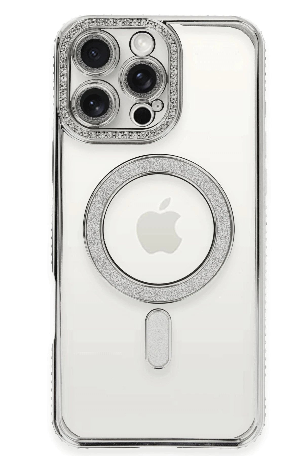 Mey İthalat® iPhone 16 Pro Kılıf Joke Simli Magneticsafe Kılıf - Gümüş