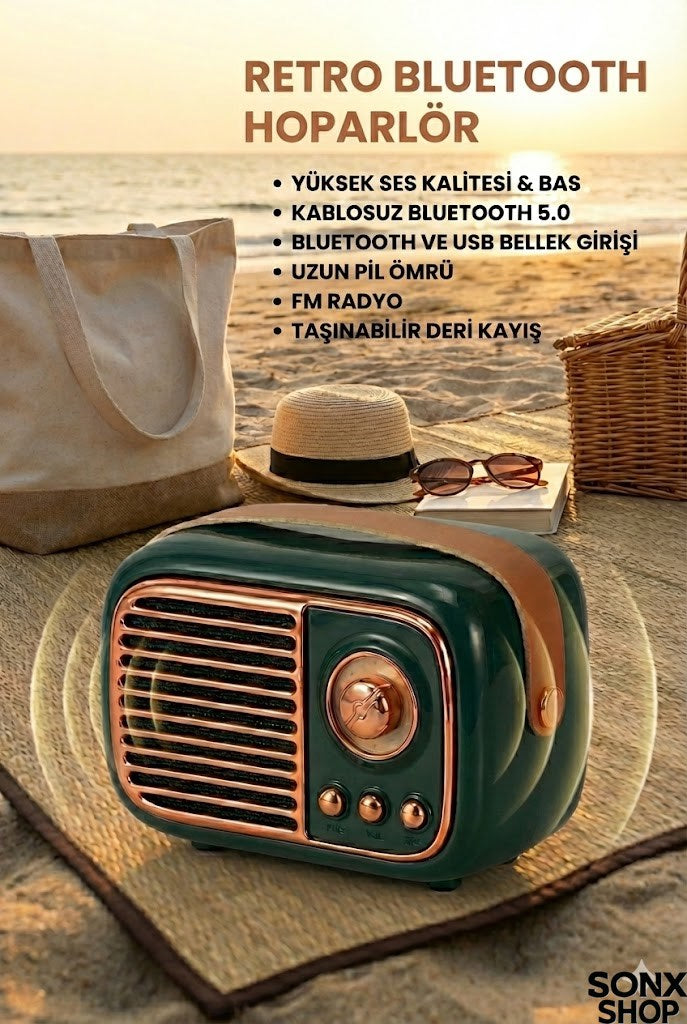 SONX Nostaljik Retro Bluetooth - FM Radyo, USB ve Bluetooth Kablosuz Hoparlör