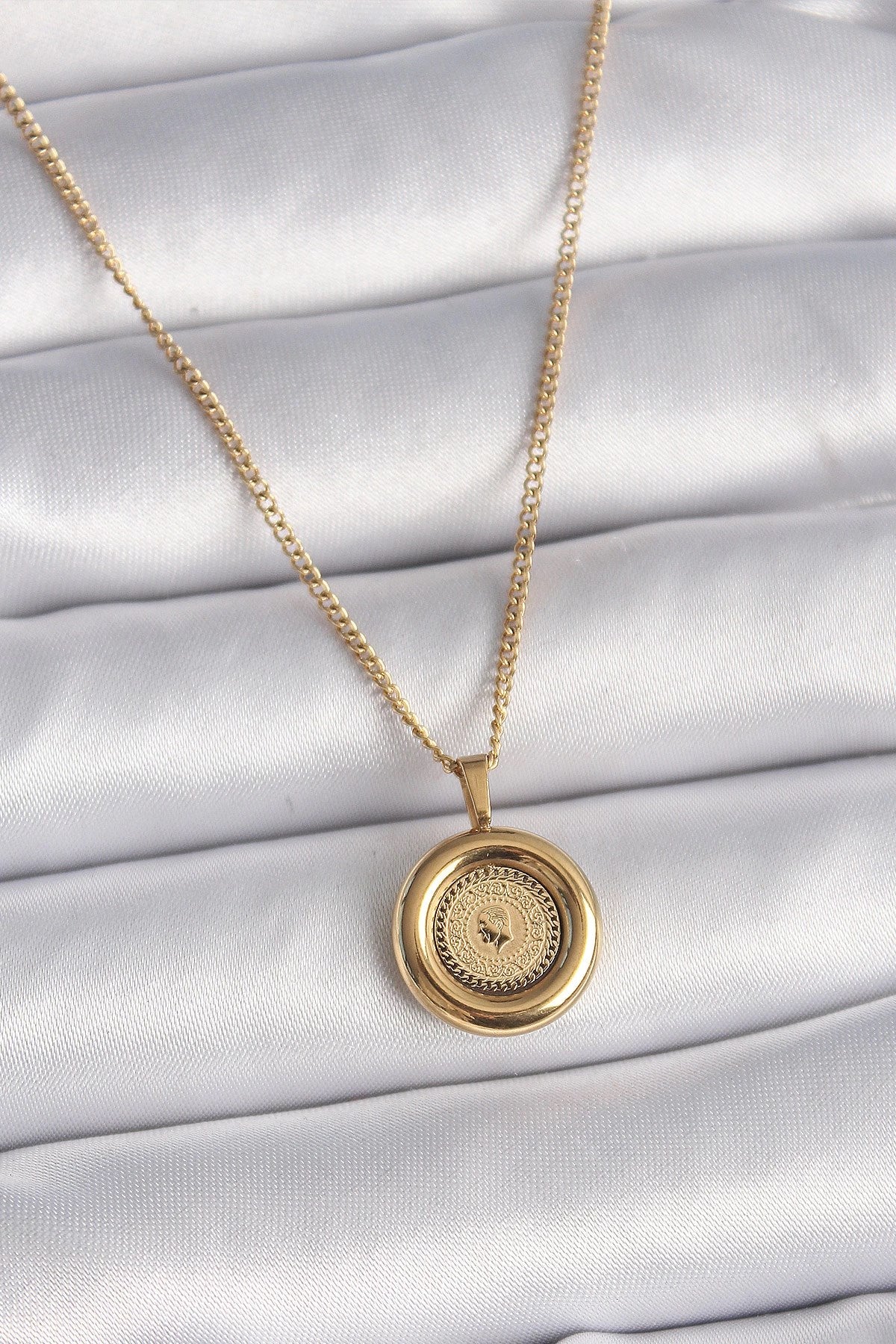 Mey İthalat® 316L Çelik Gold Renk Zincir Gold Altın Model Kadın Kolye