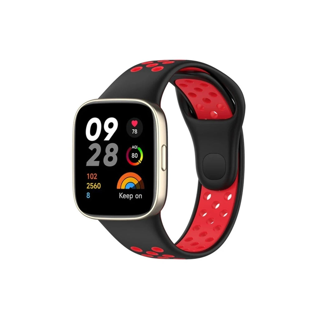 Mey İthalat® Redmi Watch 3 Spor Delikli Kordon - Siyah-Kırmızı