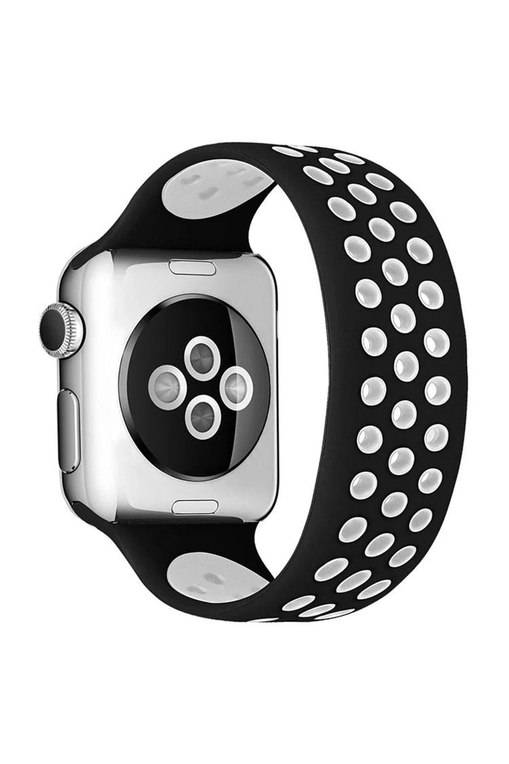 Mey İthalat® Watch 38mm Ayarlı Delikli Silikon Kordon - Siyah-Beyaz