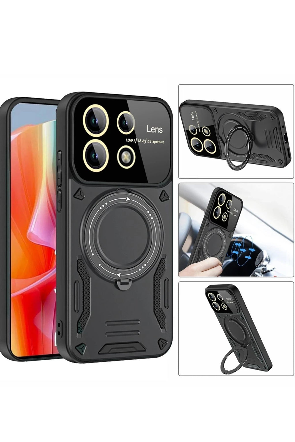 Mey İthalat® Redmi Note 13 Pro 5G Kılıf Joy Lens Standlı Kapak - Koyu Yeşil