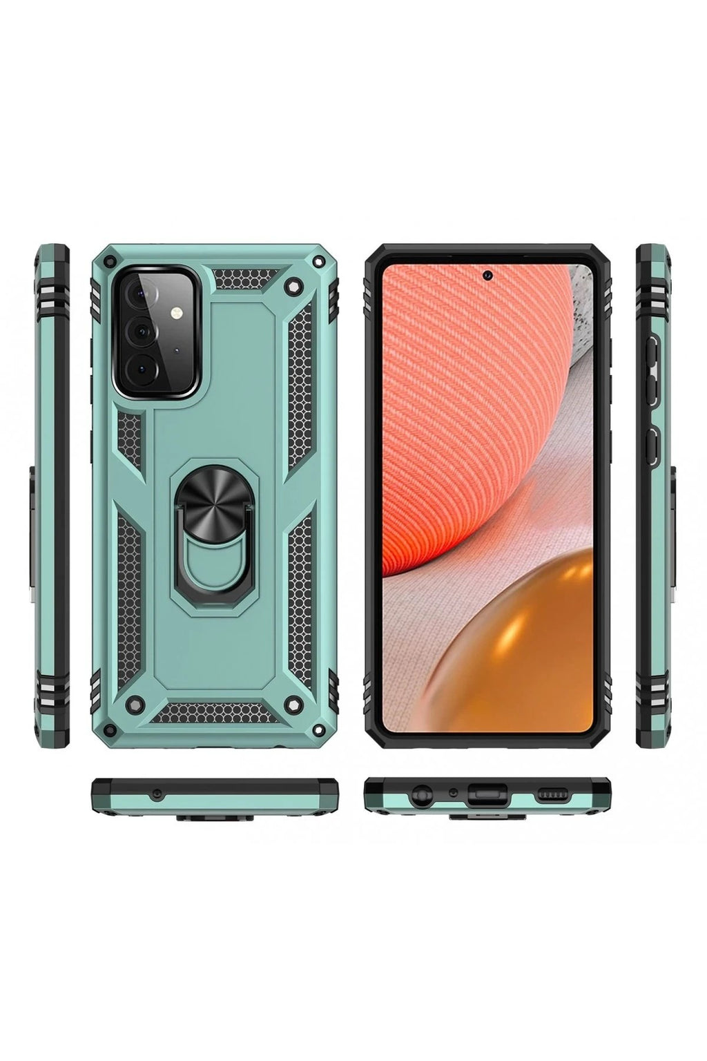 Mey İthalat® Samsung Galaxy A72 Kılıf Sofya Yüzüklü Silikon Kapak - Yeşil