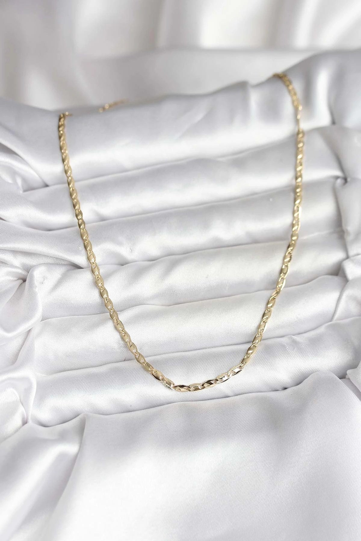 Mey İthalat® 14K Gold Renk Kaplama Ezme Zincir Model CM Kadın Kolye