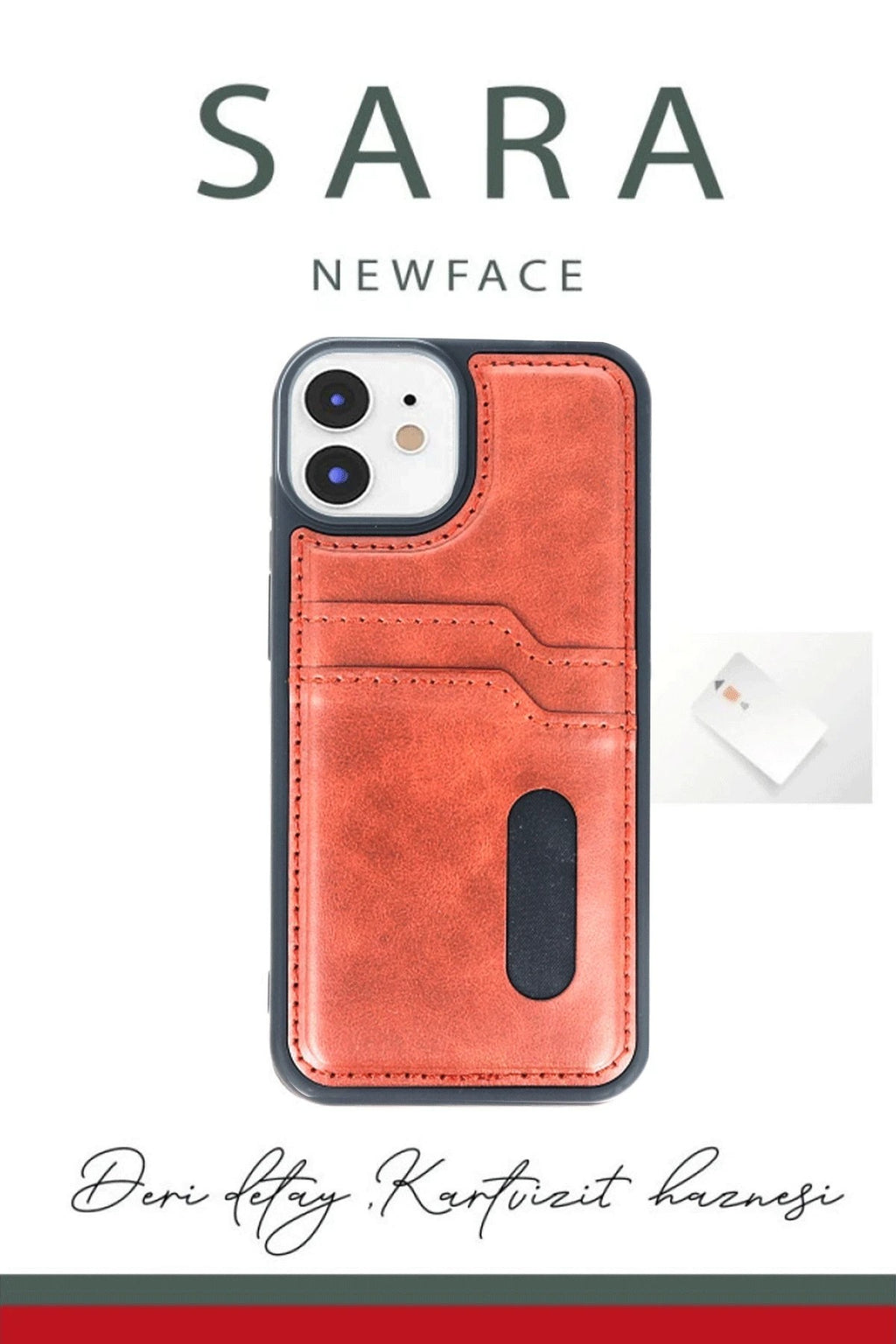 Mey İthalat® iPhone 11 Kılıf Sara Kartvizitli Deri Kılıf - Kırmızı