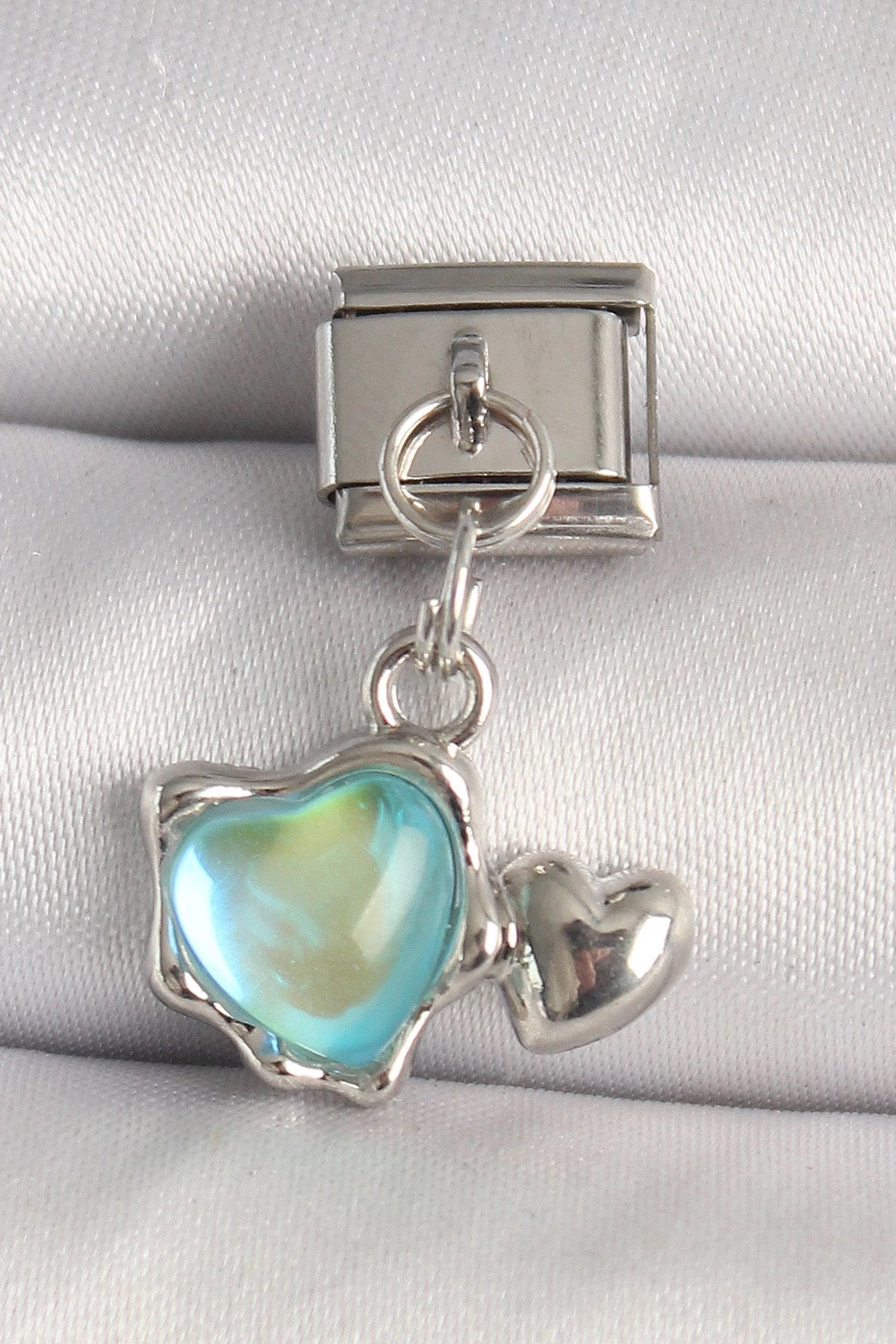 Mey İthalat® 316L Çelik Gümüş Renk Mavi Mineli Kalp Model Nomination Charm