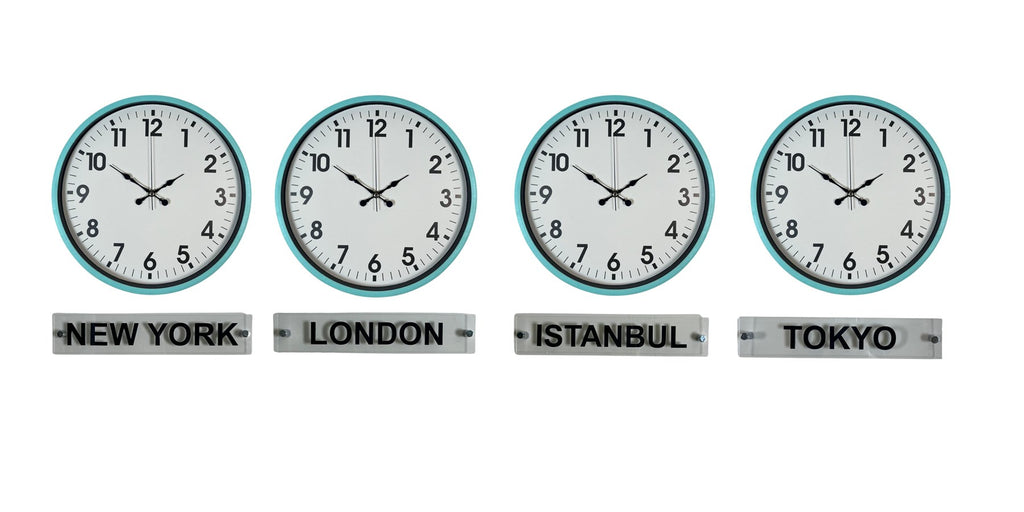 Turkuaz 36 Cm 4 lü Tabelalı Dünya Saatleri