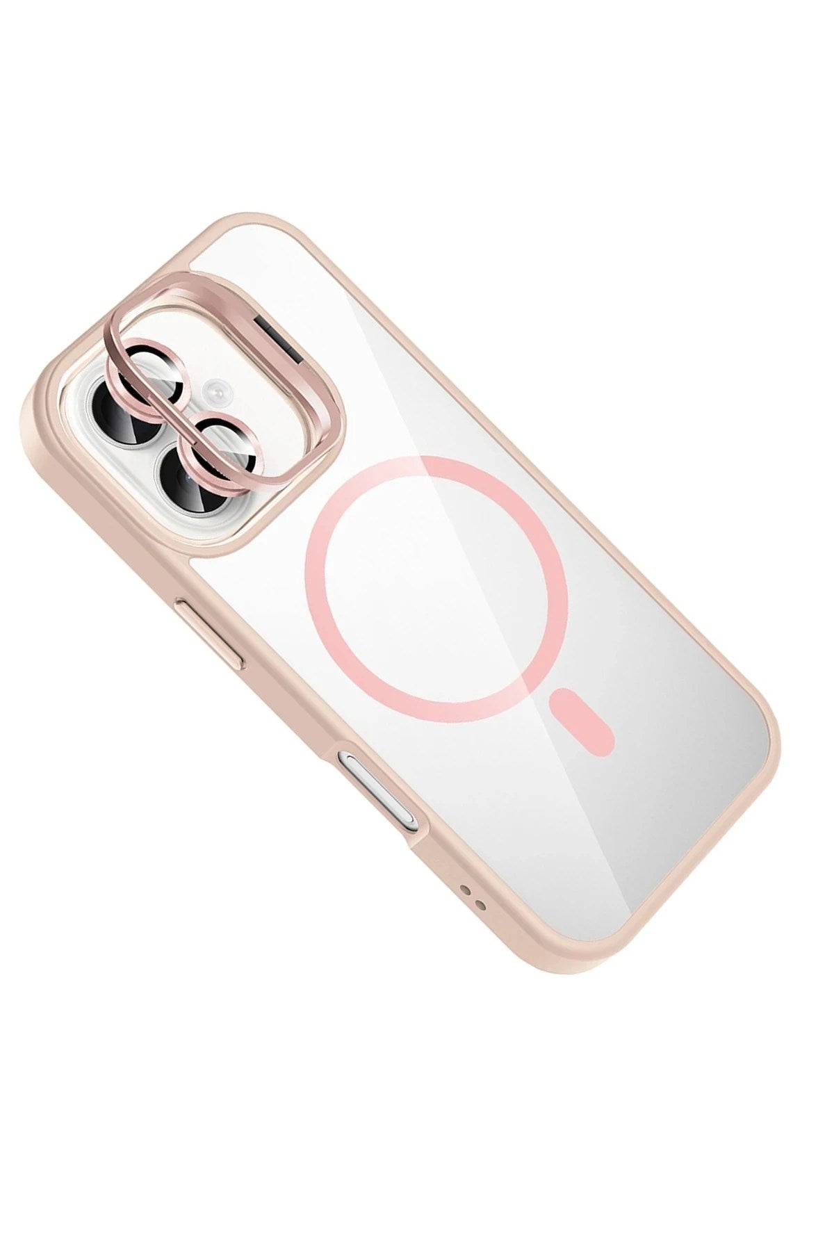 Mey İthalat® iPhone 16 Remim Lensli Magsafe Standlı Kapak - Pembe