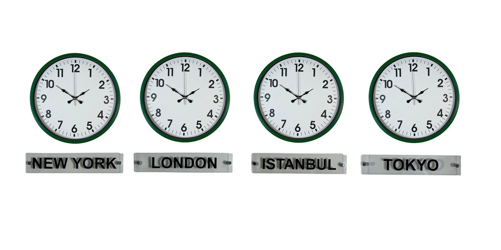 Yeşil 36 Cm 4 lü Tabelalı Dünya Duvar Saati