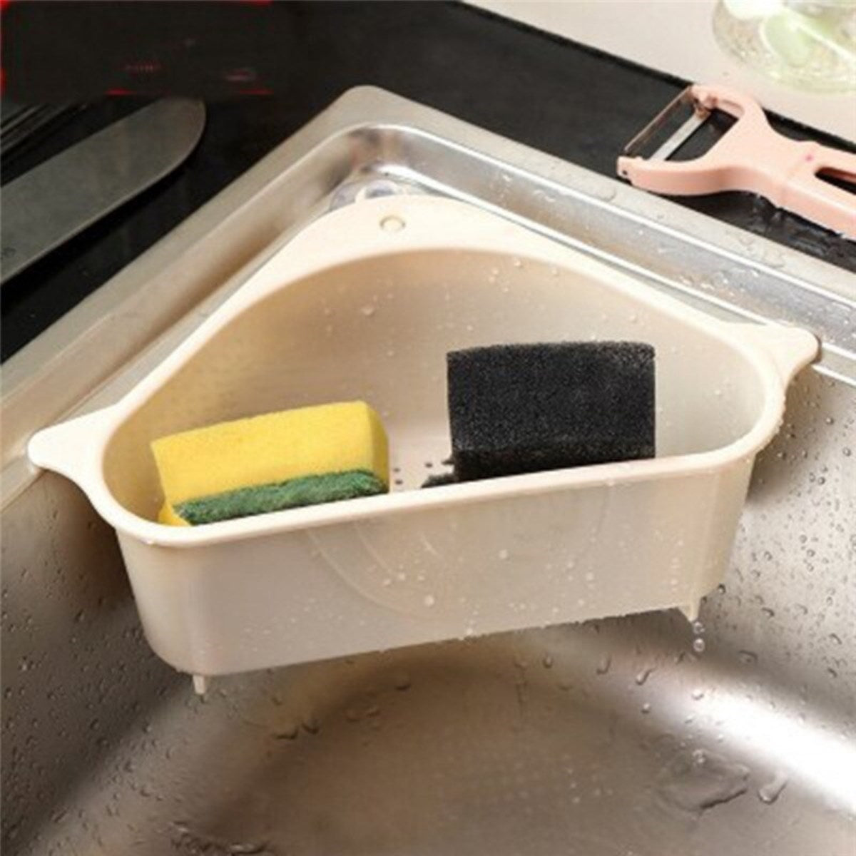 Vantuzlu Üçgen Sebze Meyve Lavabo Raf Evye Süzgeç Sünger Tutucu Düzenleyici Mutfak Organize