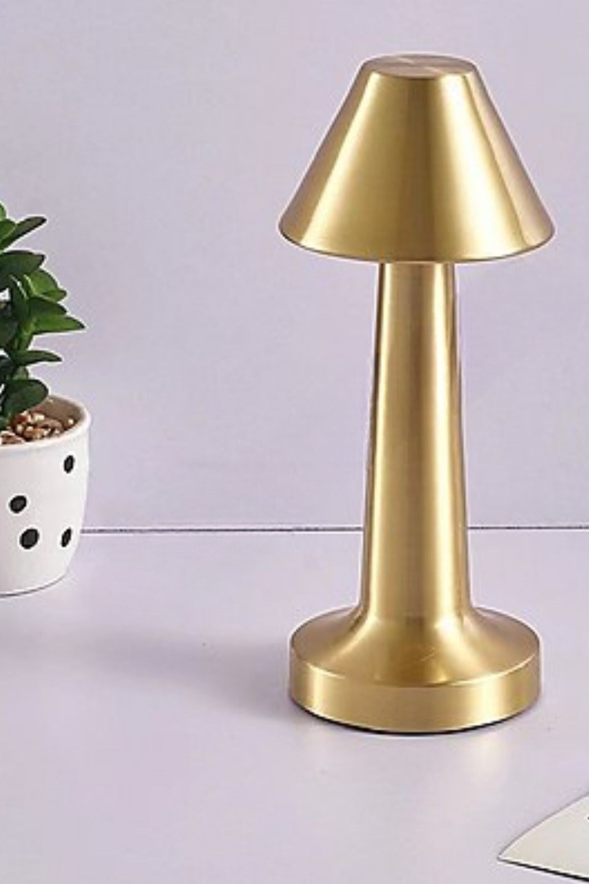 Çatı Model Gold Renk Şarjlı Dokunmatik 3 Renkli LED Masa Lambası