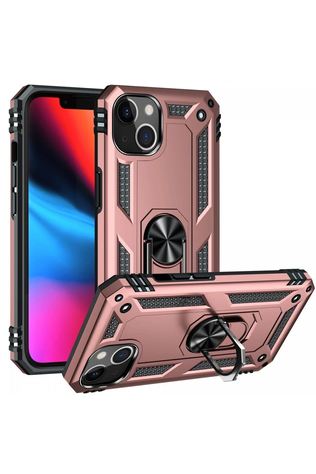Mey İthalat® iPhone 13 Kılıf Sofya Yüzüklü Silikon Kapak - Rose
