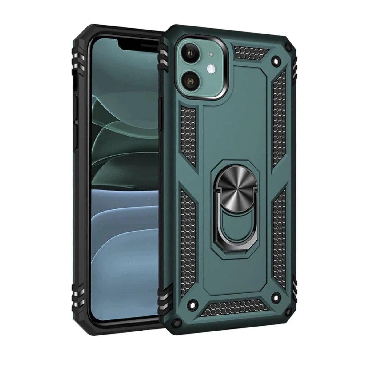 Mey İthalat® iPhone 11 Kılıf Sofya Yüzüklü Silikon Kapak - Yeşil