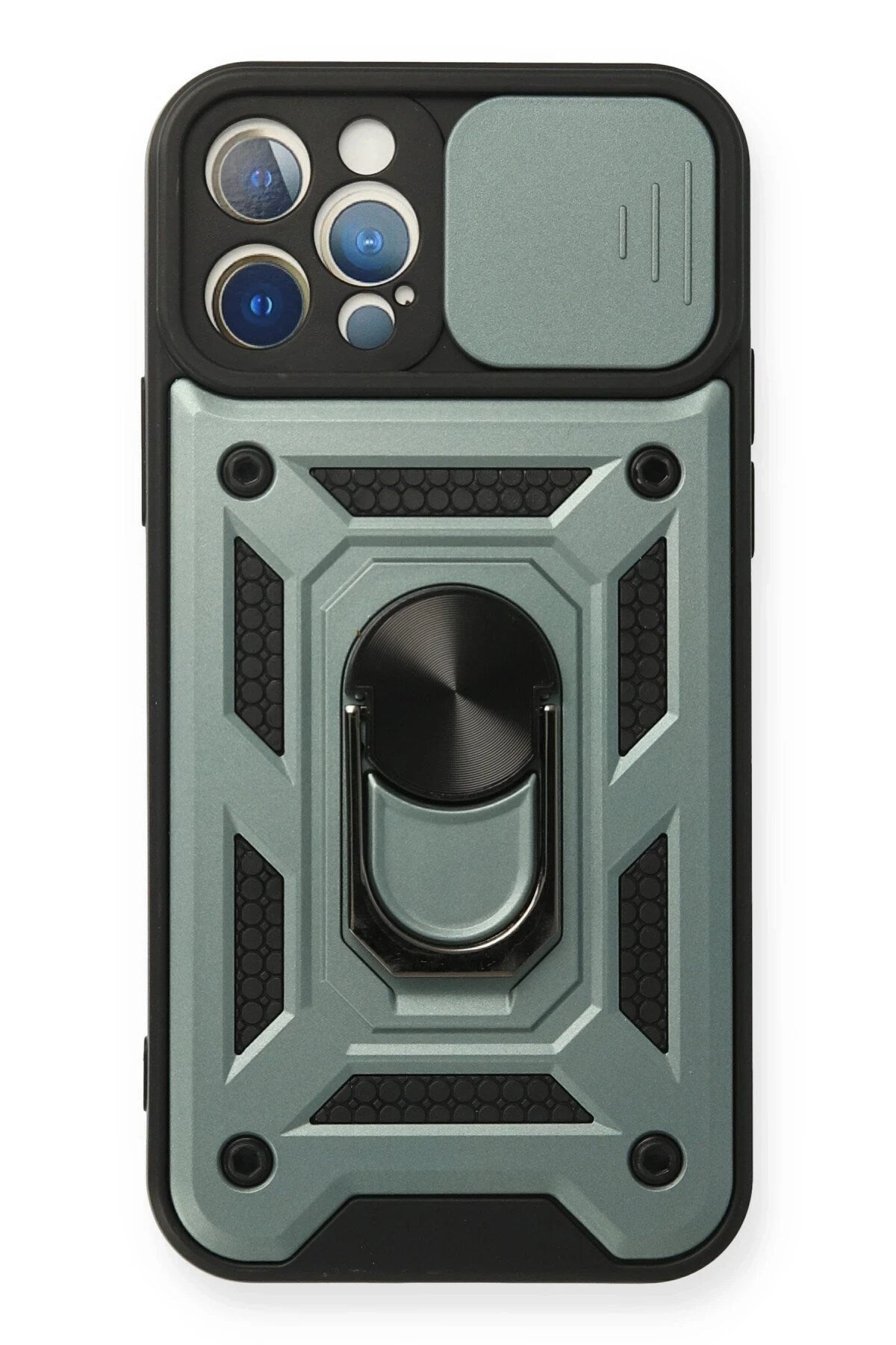 Mey İthalat® iPhone 12 Pro Kılıf Pars Lens Yüzüklü Silikon - Yeşil
