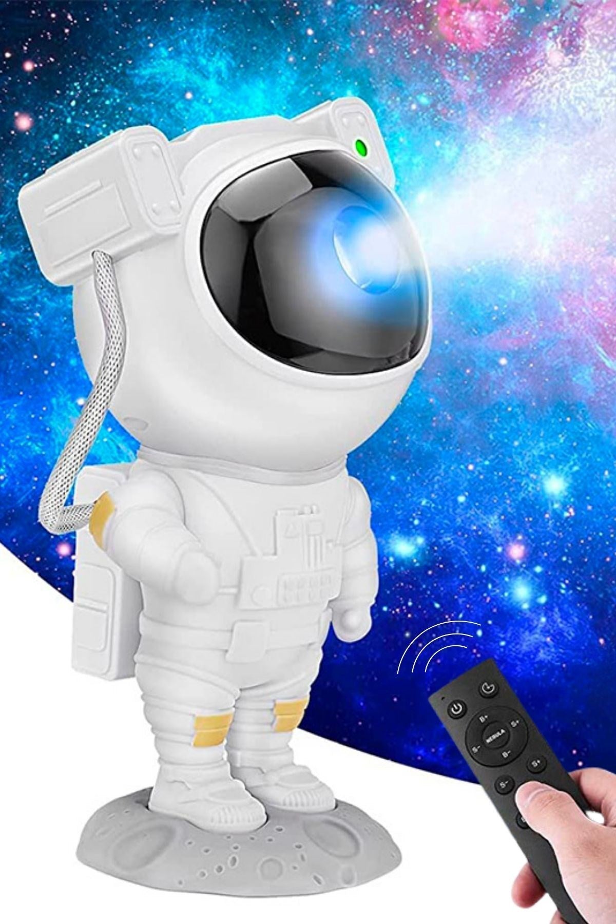 Uzaktan Kumandalı ve Zamanlayıcılı Farklı Renk Işık Modlu Astronot Projektör Gece Lambası