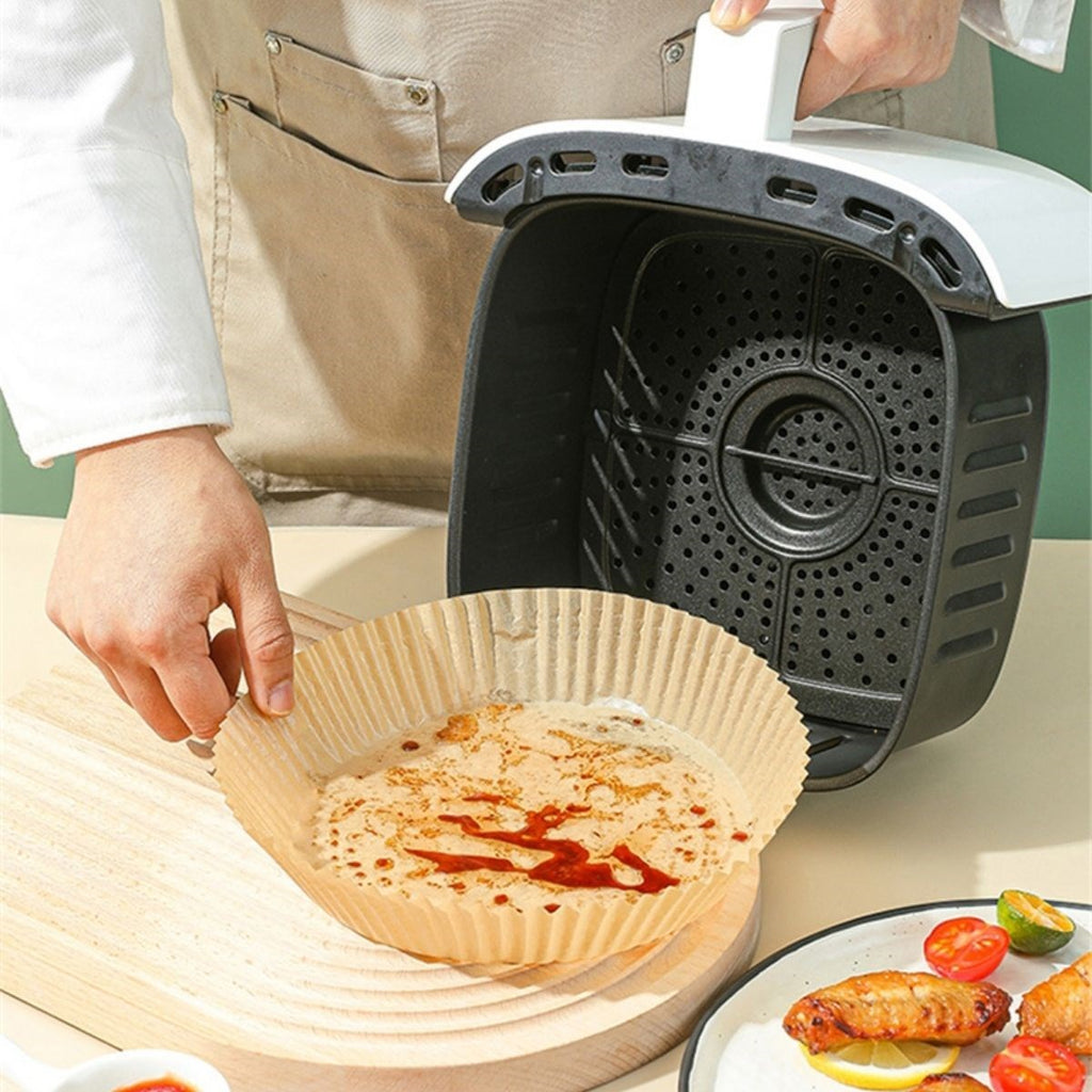50 Adet 20 cm Air Fryer Pişirme Kağıdı Tek Kullanımlık Yağ Geçirmez Yuvarlak Tabak Model PVC