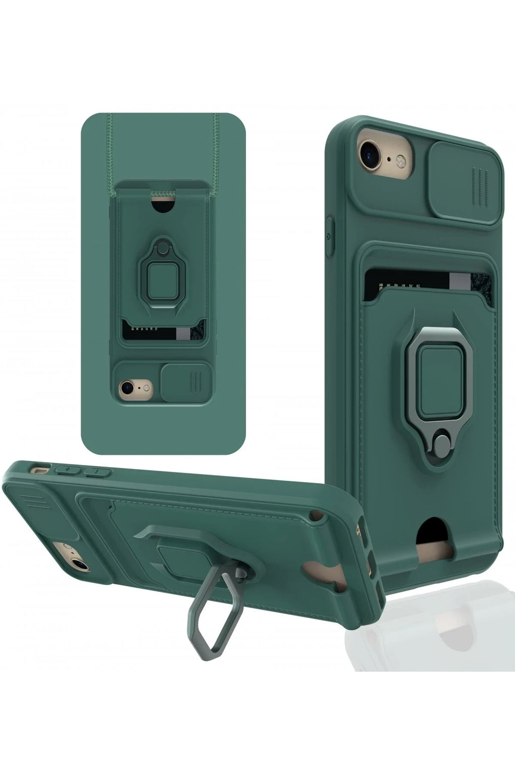 Mey İthalat® iPhone 7 Kılıf Zuma Kartvizitli Yüzüklü Silikon - Yeşil