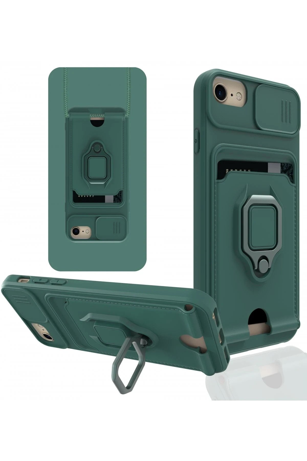 Mey İthalat® iPhone 7 Kılıf Zuma Kartvizitli Yüzüklü Silikon - Yeşil