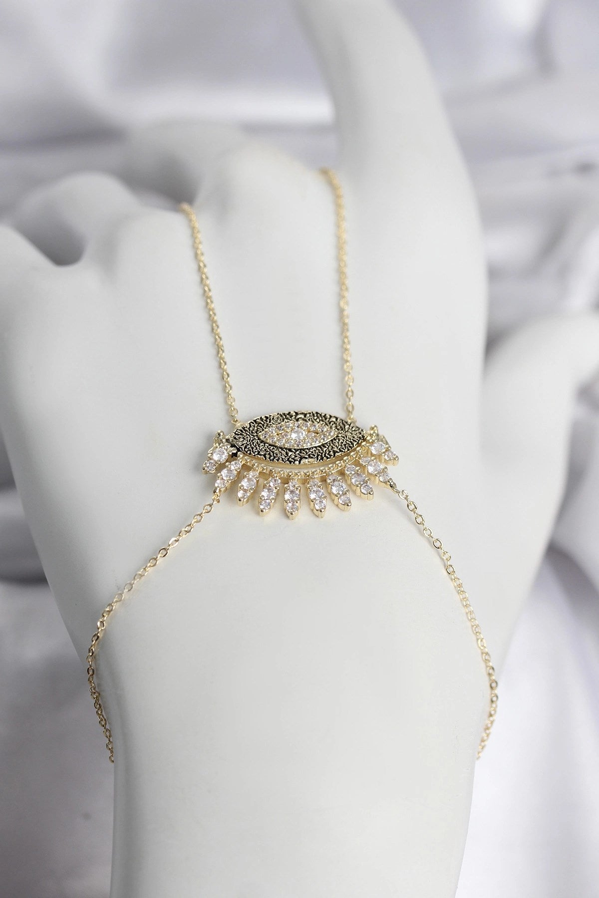 Mey İthalat® Pirinç Gold Renk Zirkon Taşlı Göz Model Kadın Şahmeran