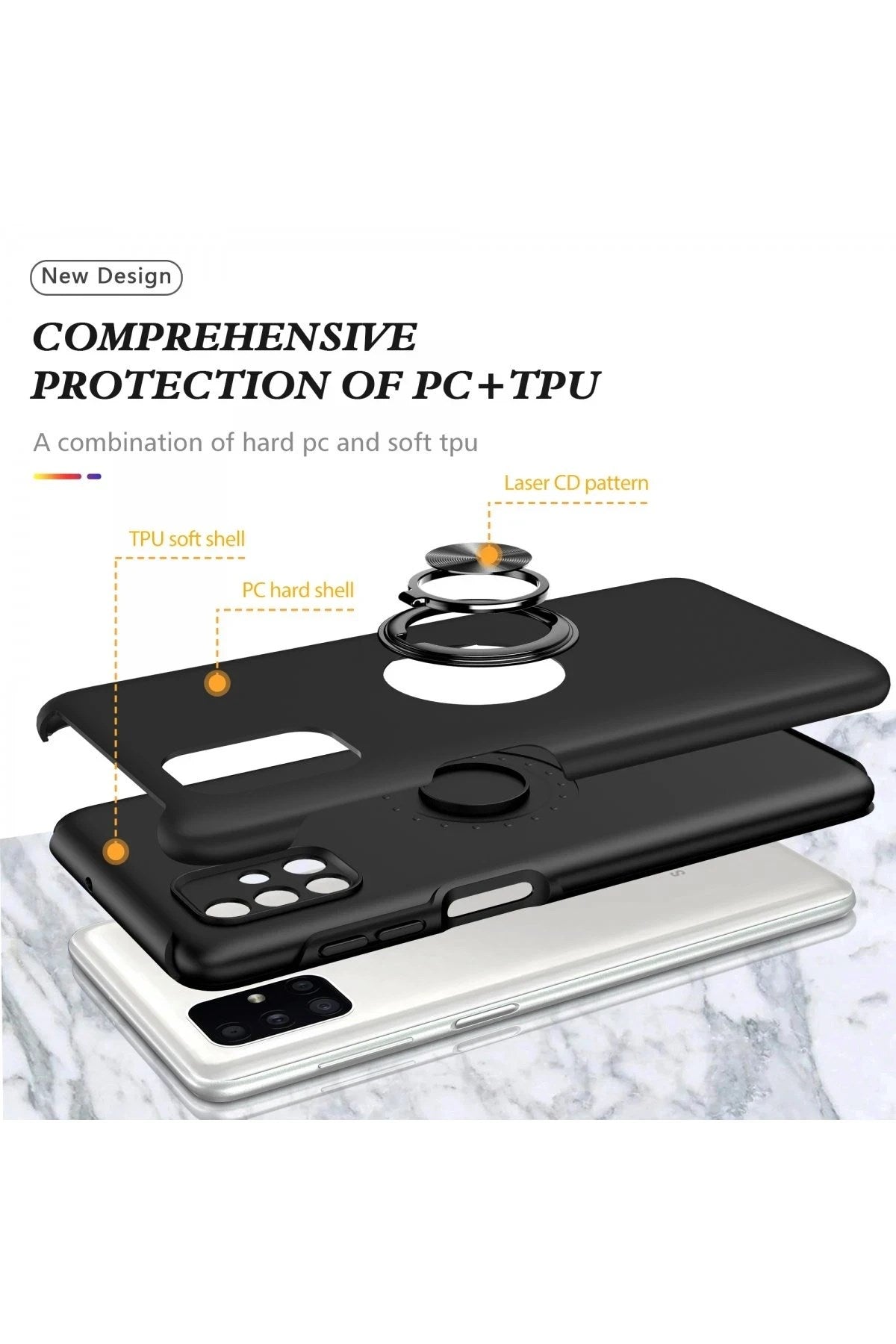 Mey İthalat® Samsung Galaxy M51 Kılıf Elit Yüzüklü Kapak - Siyah