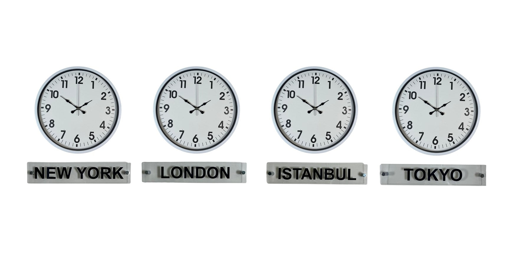 Modern Beyaz 4’lü 36 Cm Tabelalı Dünya Saatleri