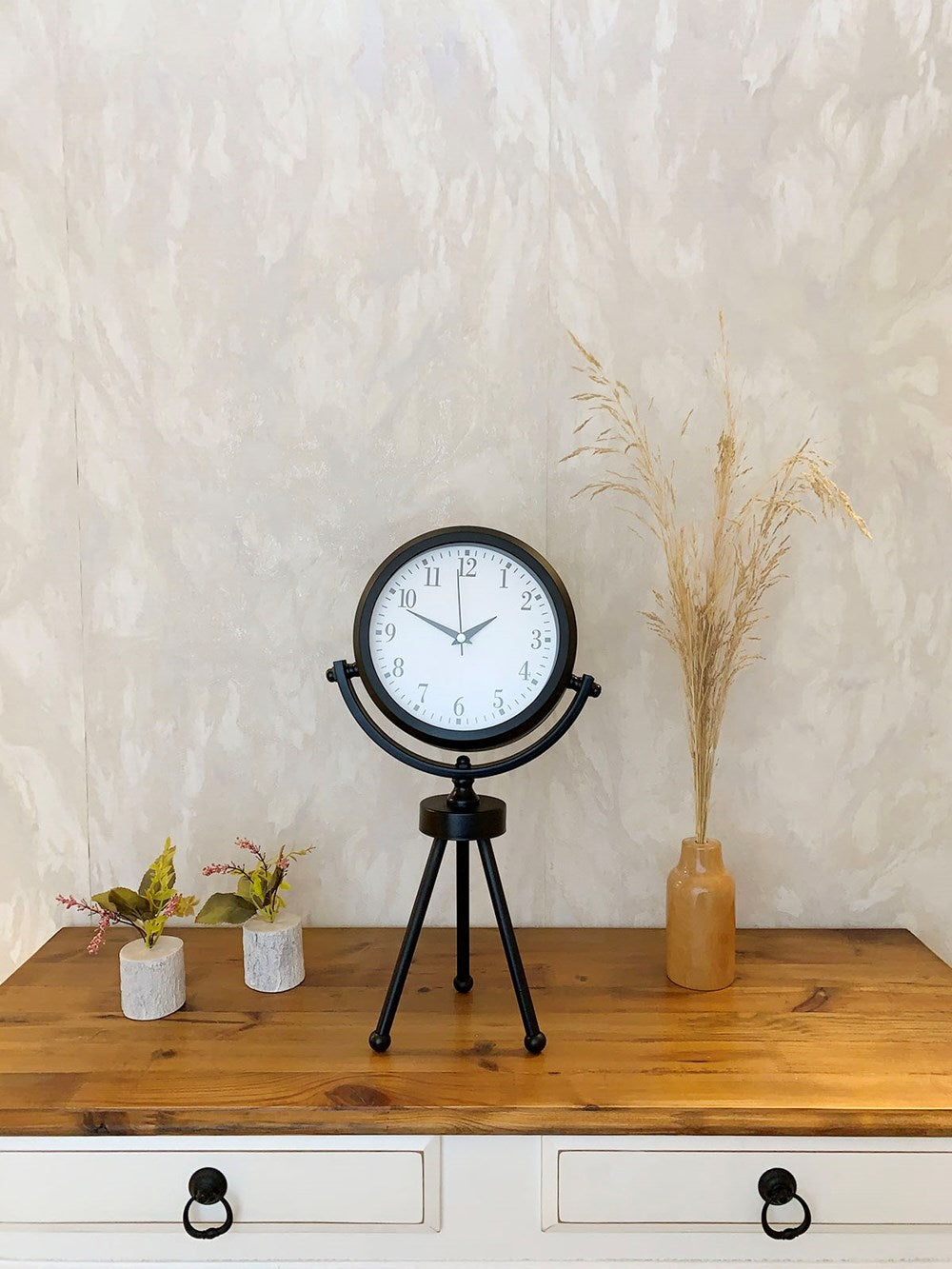 Siyah Metal Mini Tripod Masa Saati 45×26 cm