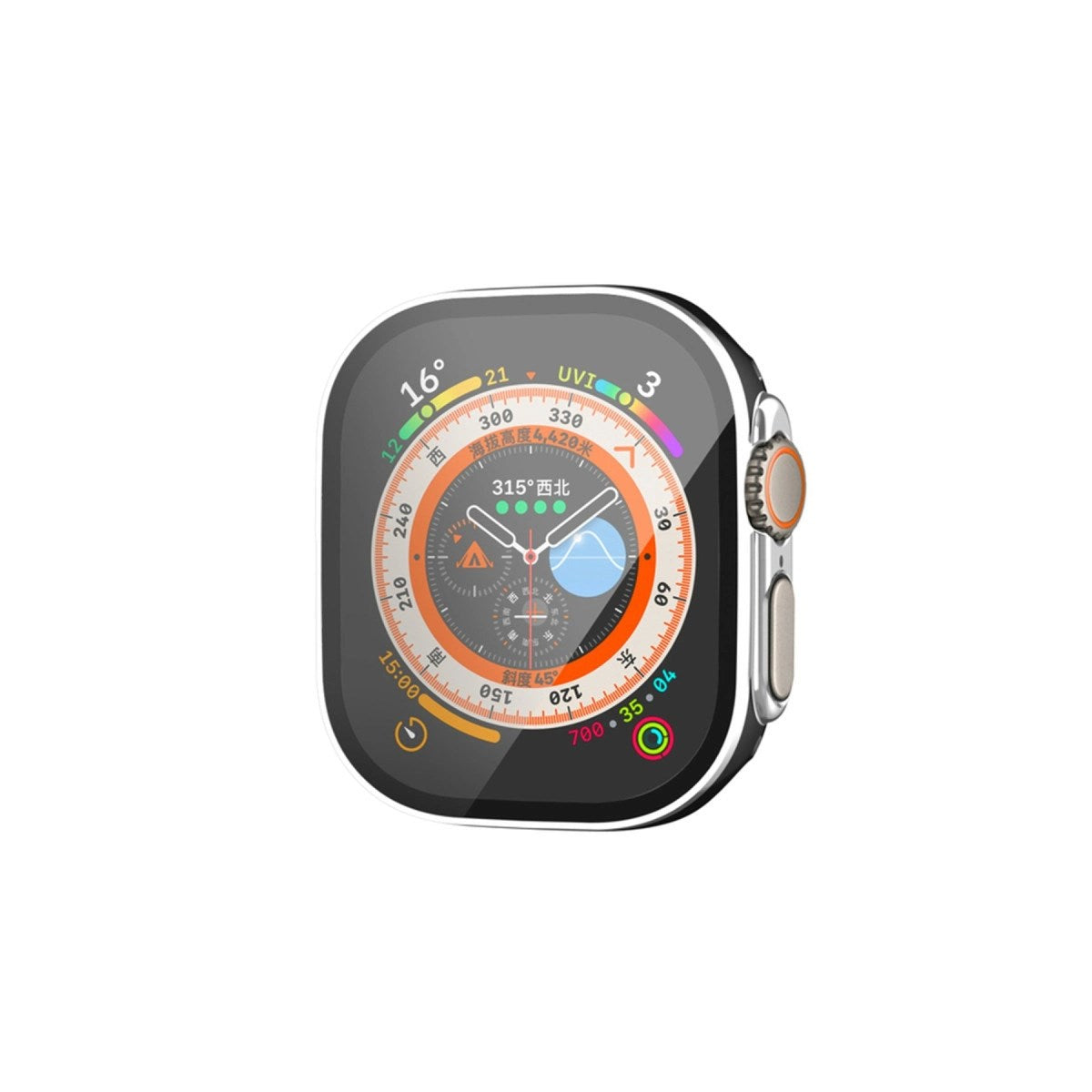 Mey İthalat® Watch Ultra 49mm Legend Camlı Kasa Ekran Koruyucu - Siyah-Gümüş