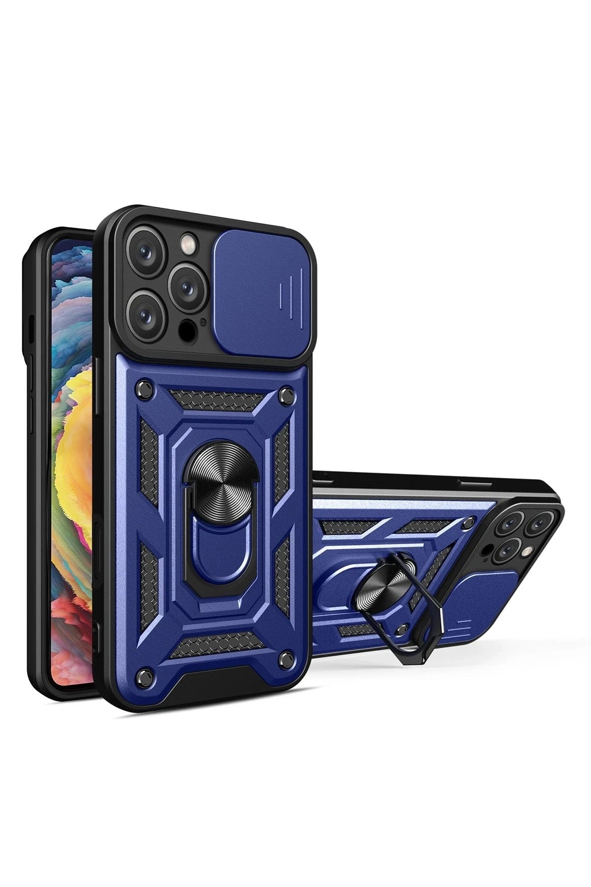 Mey İthalat® iPhone 16 Pro Kılıf Pars Lens Yüzüklü Silikon - Lacivert
