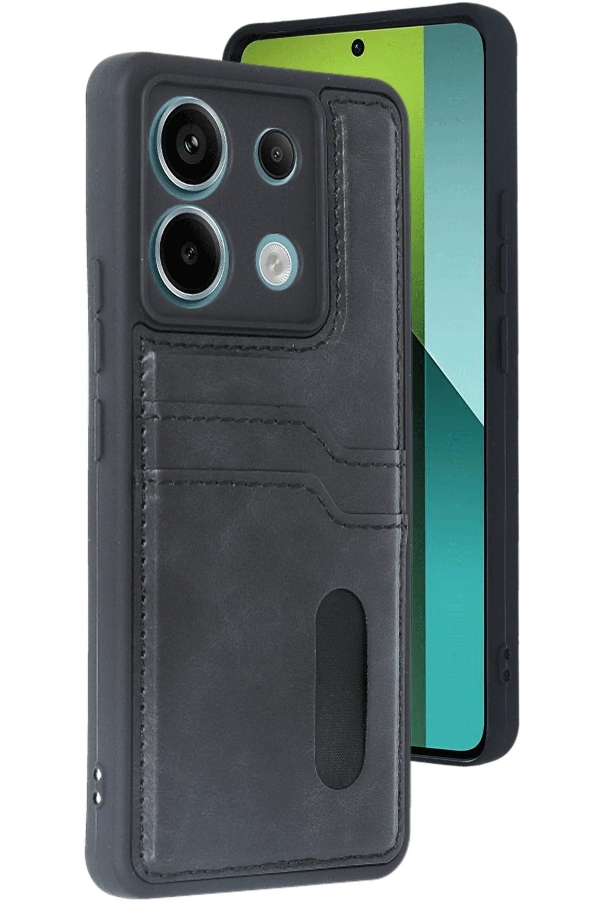 Mey İthalat® Redmi Note 13 Pro 5G Kılıf Sara Kartvizitli Deri Kılıf - Siyah