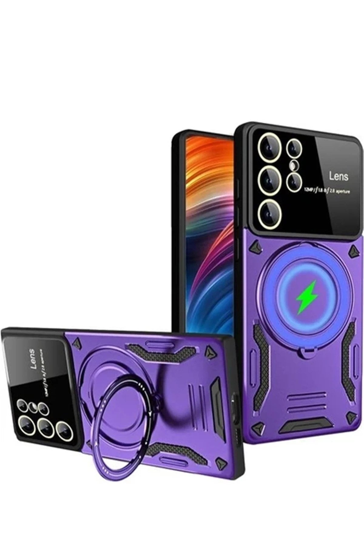 Mey İthalat® Samsung Galaxy S24 Ultra Kılıf Joy Lens Standlı Kapak - Mor