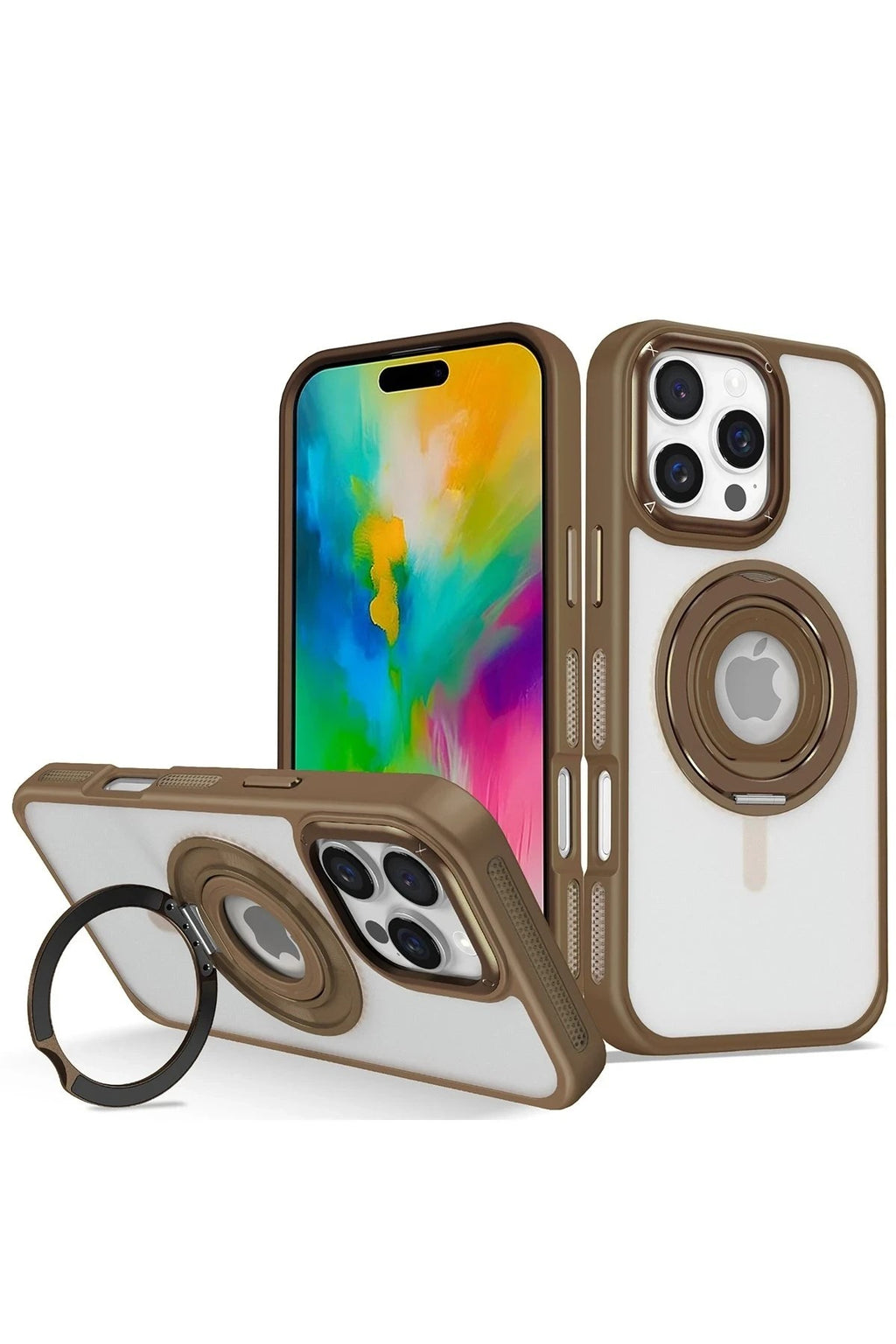 Mey İthalat® iPhone 16 Pro Banza Magsafe Standlı Kapak - Kahverengi