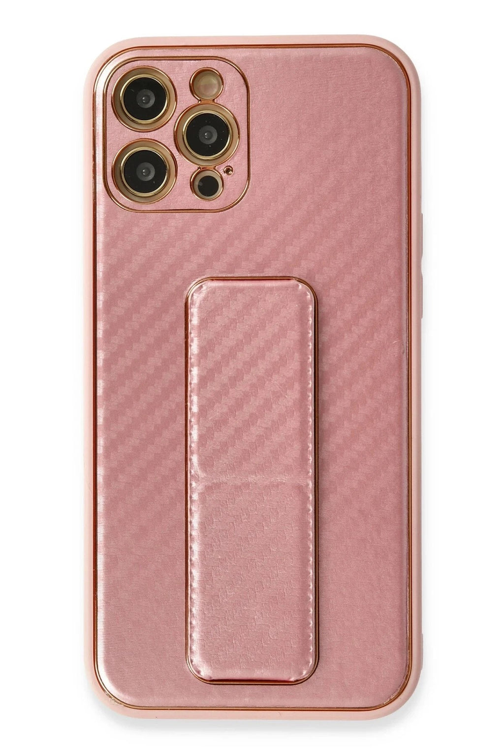 Mey İthalat® iPhone 12 Pro Kılıf Coco Karbon Standlı Kapak - Pembe
