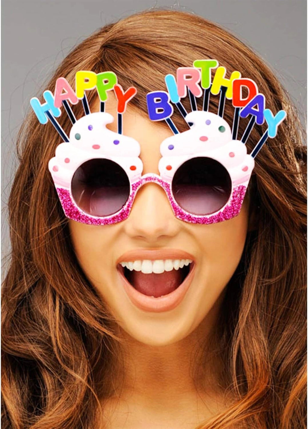 Mey İthalat® Happy Birthday Yazılı Beyaz Fuşya Renk Beyaz Pastalı Parti Gözlüğü 12x7 cm