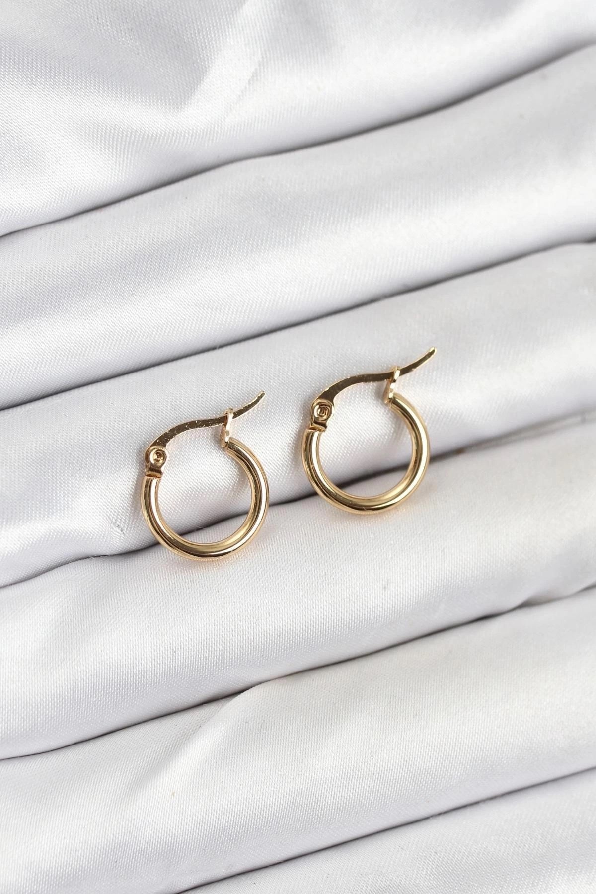Mey İthalat® 316L Çelik Gold Renk 12 mm Halka Kadın Küpe