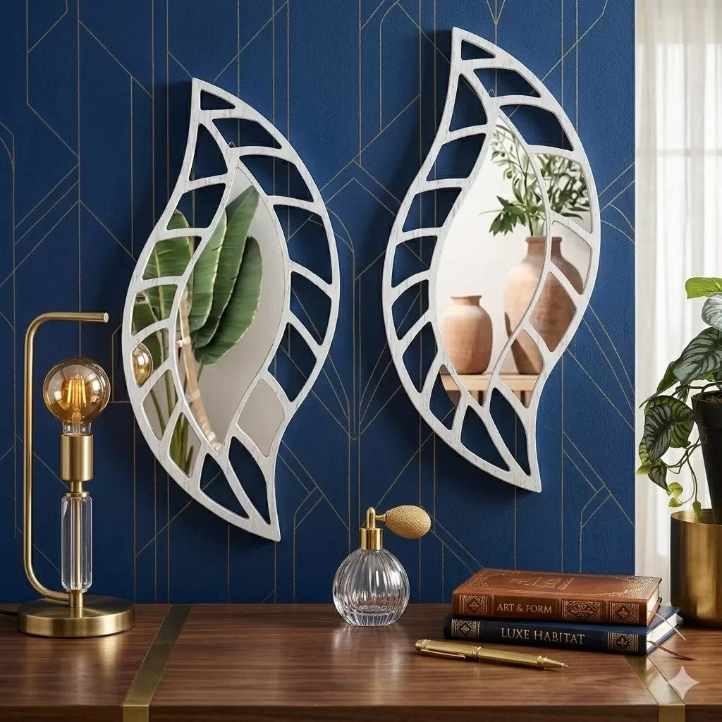 Mey İthalat® 2'li Set Kırılmaz Pleksi Dekoratif Duvar Aynası - 20x35 cm Yaprak Formlu 1. Sınıf Akrilik Ayna