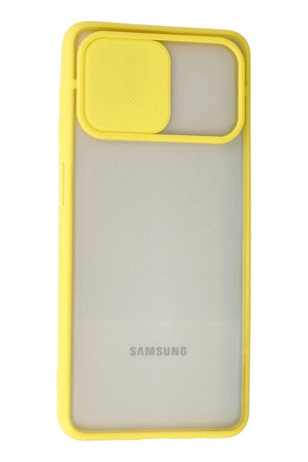 Mey İthalat® Samsung Galaxy A12 Kılıf Palm Buzlu Kamera Sürgülü Silikon - Sarı