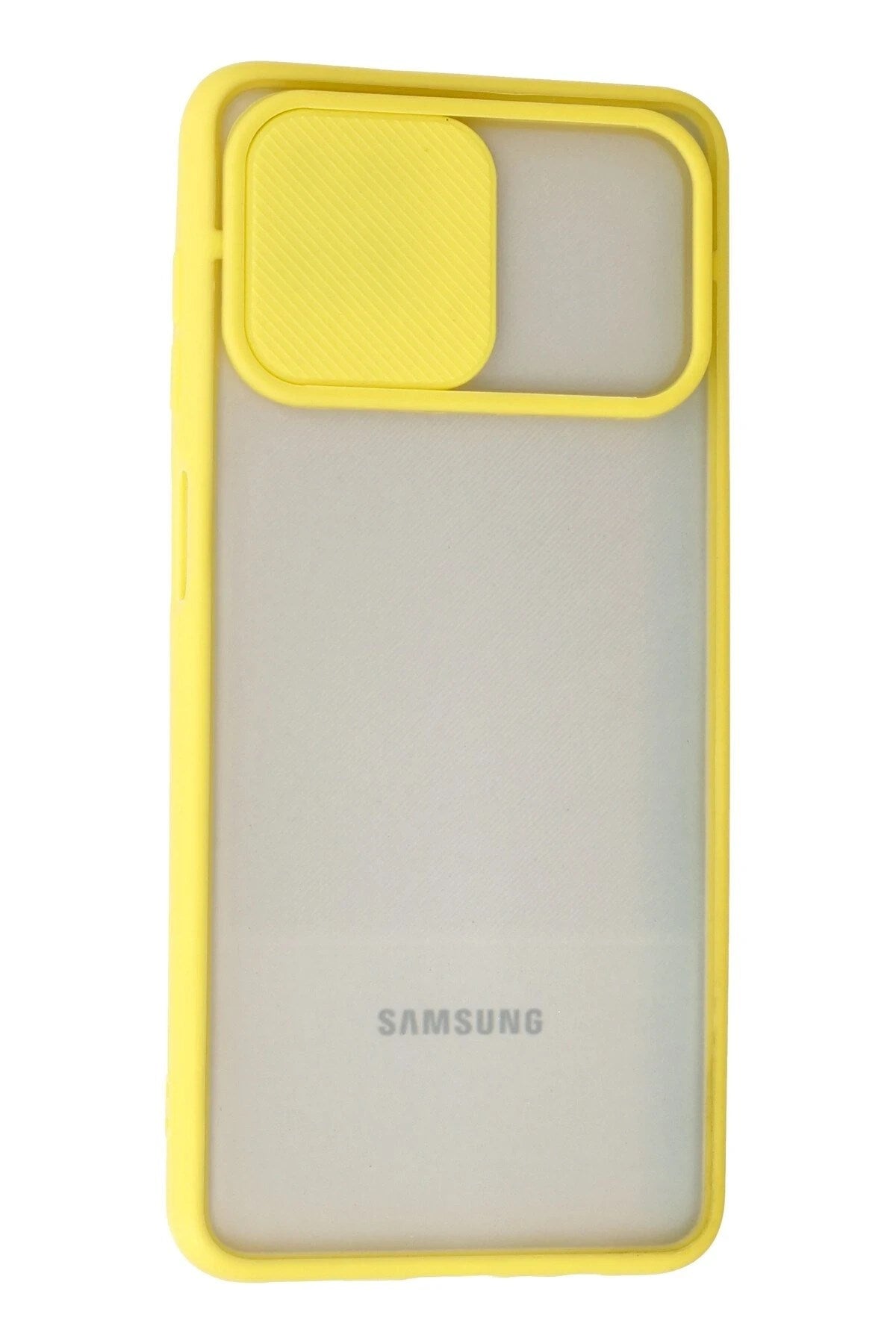 Mey İthalat® Samsung Galaxy A12 Kılıf Palm Buzlu Kamera Sürgülü Silikon - Sarı