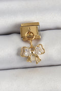 Mey İthalat® 316L Çelik Sallantılı Zirkon Taşlı Fiyonk Model Gold Renk Nomination Charm