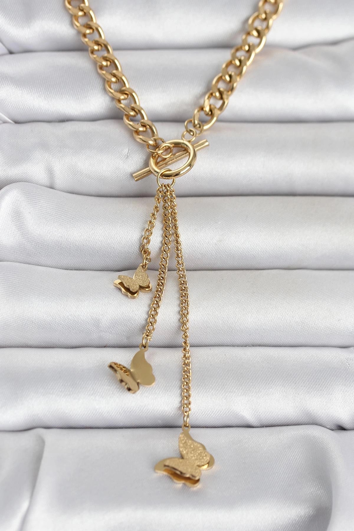 Mey İthalat® 316L Çelik Gold Renk Kelebek Sallantılı Kadın Kolye