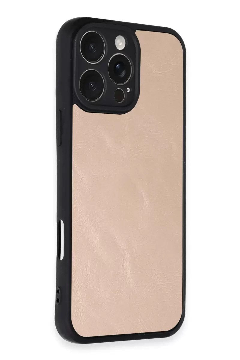 Mey İthalat® iPhone 16 Pro Max Kılıf Aras Deri Kapak - Pudra