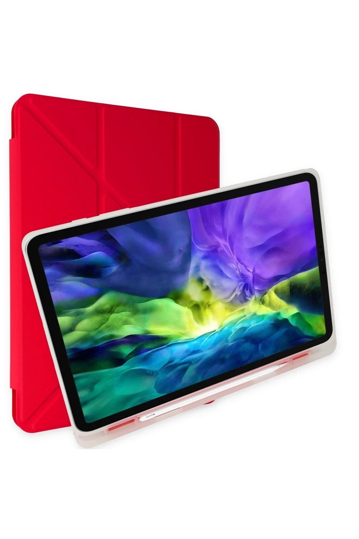 Mey İthalat® Samsung Galaxy P610 Tab S6 Lite 10.4 Kılıf Kalemlikli Mars Tablet Kılıfı - Kırmızı
