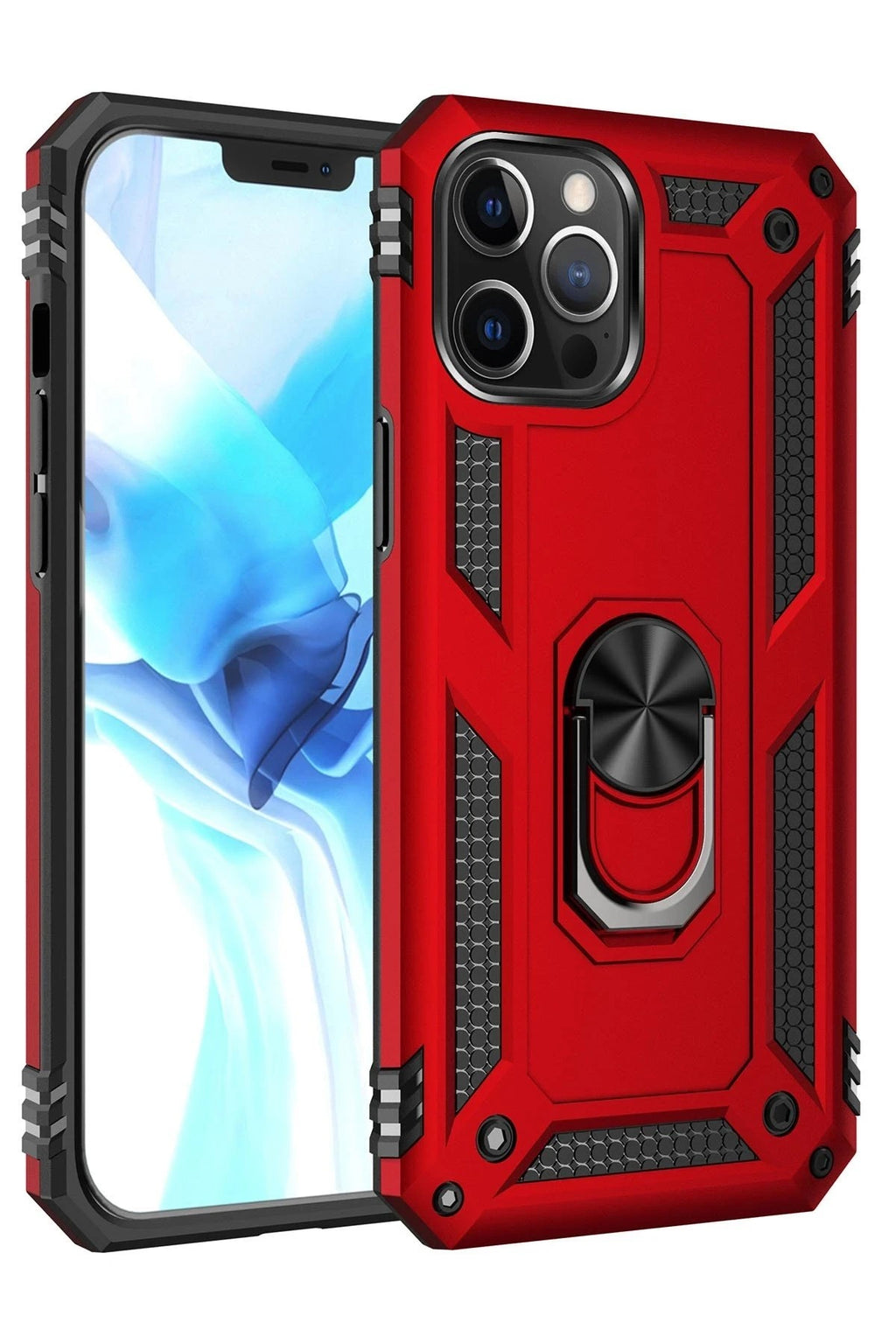 Mey İthalat® iPhone 12 Pro Max Kılıf Sofya Yüzüklü Silikon Kapak - Kırmızı