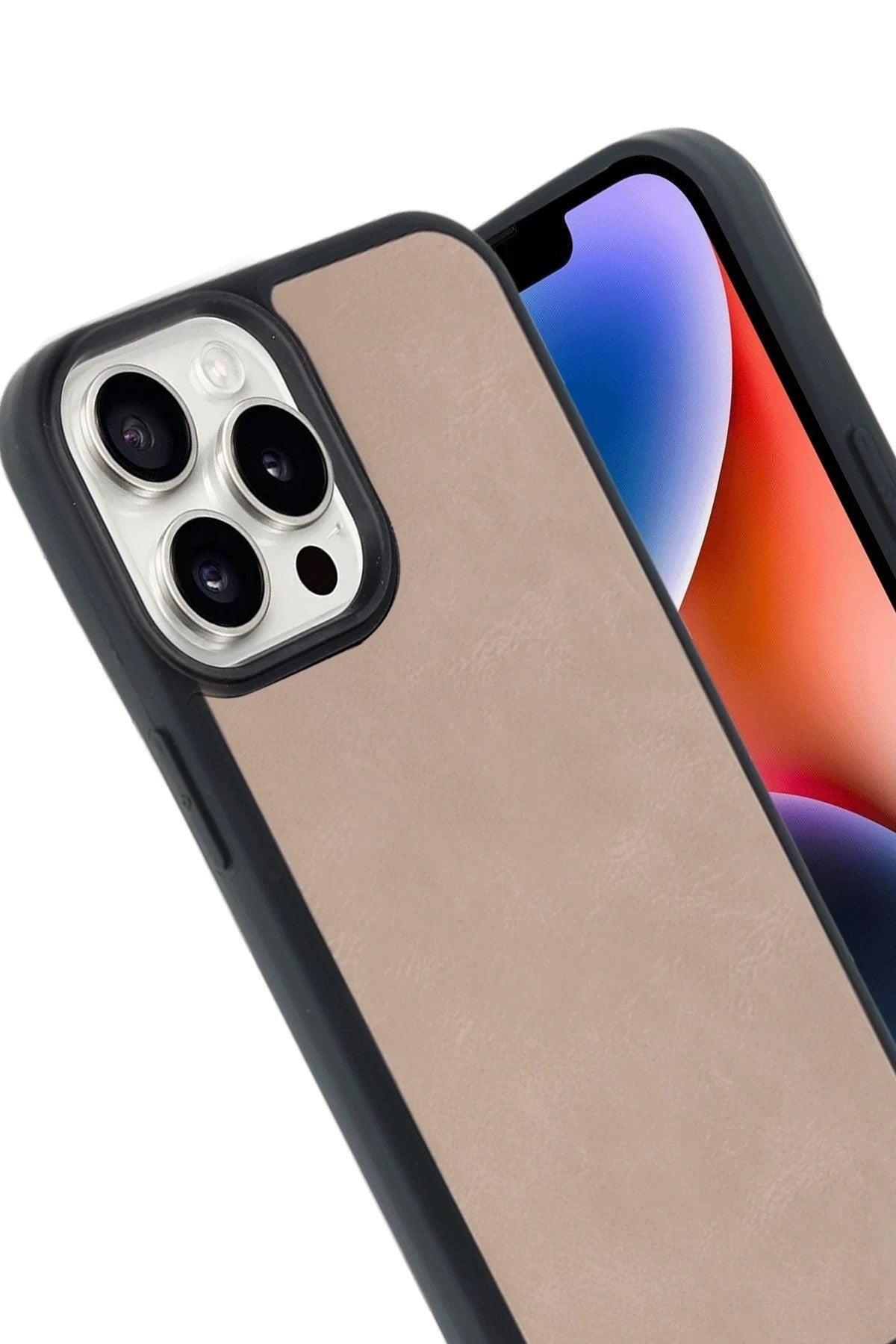 Mey İthalat® iPhone 14 Pro Max Kılıf Aras Deri Kapak - Pudra