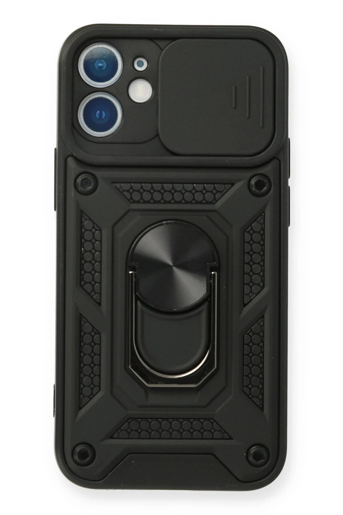 Mey İthalat® iPhone 12 Mini Kılıf Pars Lens Yüzüklü Silikon - Siyah