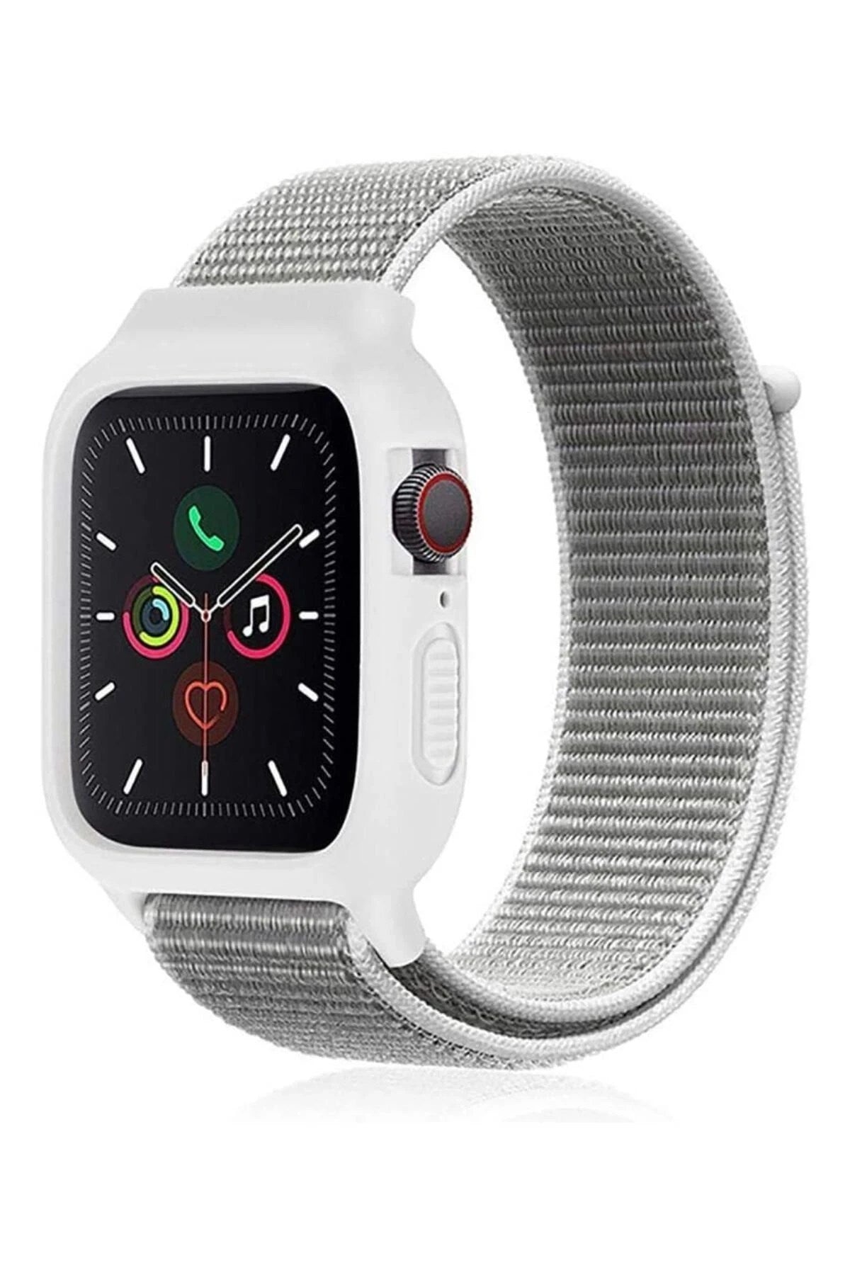 Mey İthalat® Watch 38mm Hasırlı Cırtcırtlı Kasalı Kordon - Beyaz
